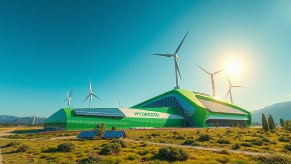 Green hydrogen plant showcasing natural hydrogen solutions, sustainable energy.