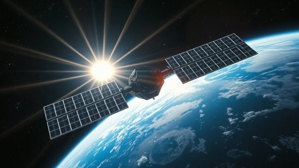 Futuristic solar array in space for solar power investment.