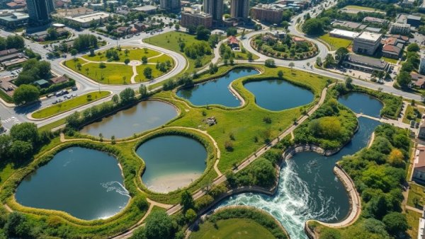 Aerial city view highlighting stormwater management for NPDES compliance.