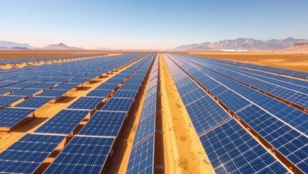 Utility-scale solar panels under the blue sky, showcasing sustainability.