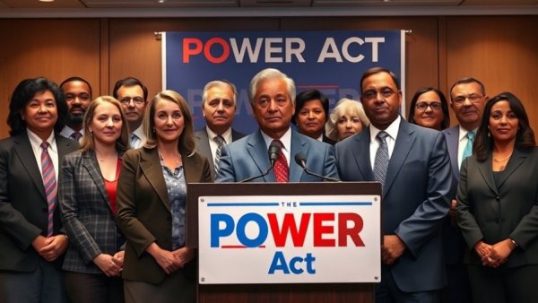 Illinois POWER Act Data Centers Regulation press conference with diverse group.