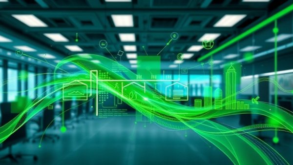 Conceptual art of business restructuring with green technology theme.