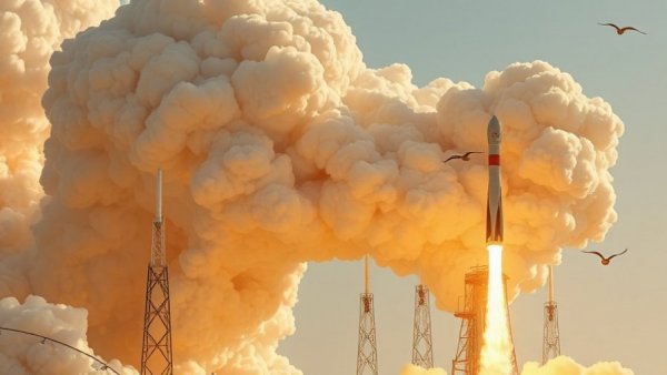 Rocket launch illustrating pollution from commercial space travel.