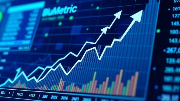 BluMetric Q1 2026 financial results chart with growth indicators.