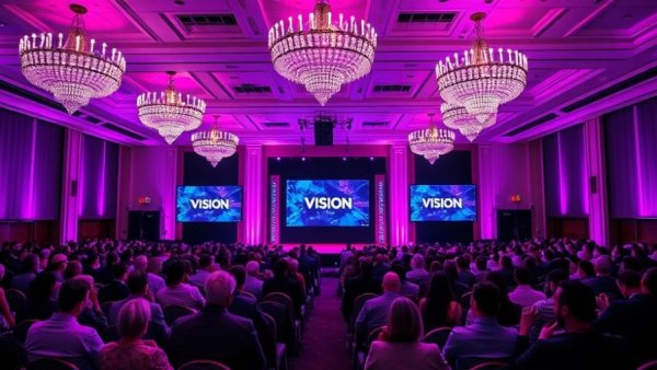 MWR Life Launch Event at a conference hall with vibrant lighting.