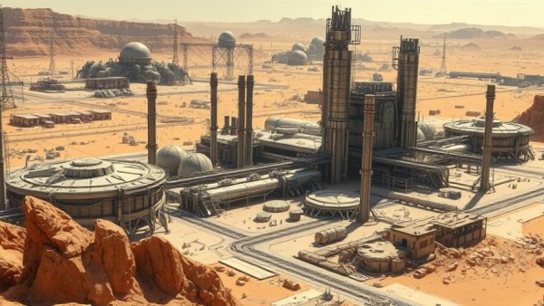 Futuristic facility in desert for Rocas Uranium Project.