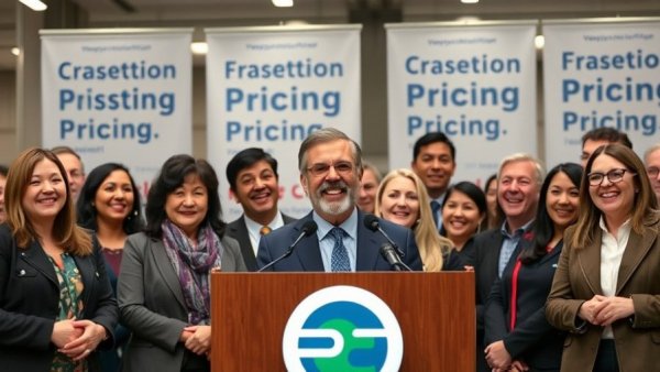 Diverse group discussing NYC congestion pricing at a press event.