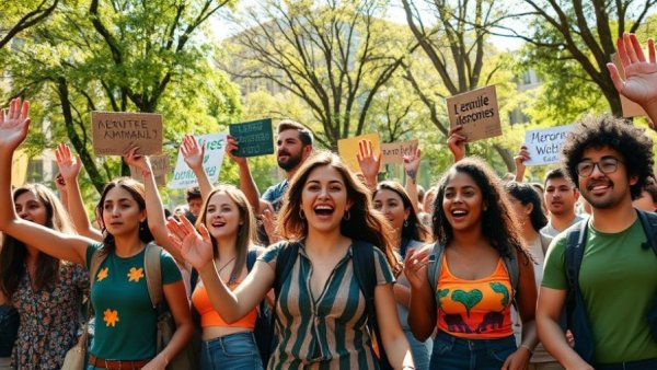 Environmental activists intensely protesting in urban plaza.