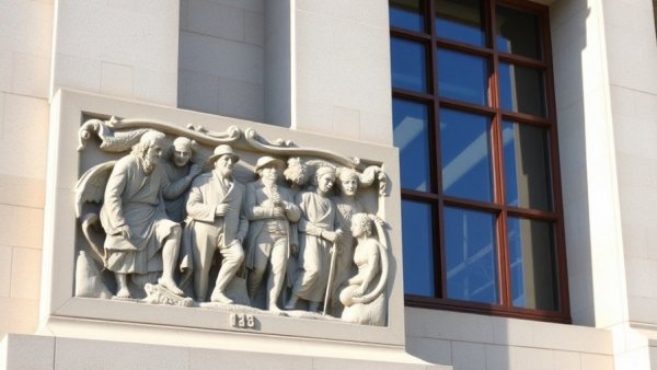 Stone relief on courthouse facade next to E. Barrett Prettyman Courthouse for Greenhouse Gas Reduction Fund context.