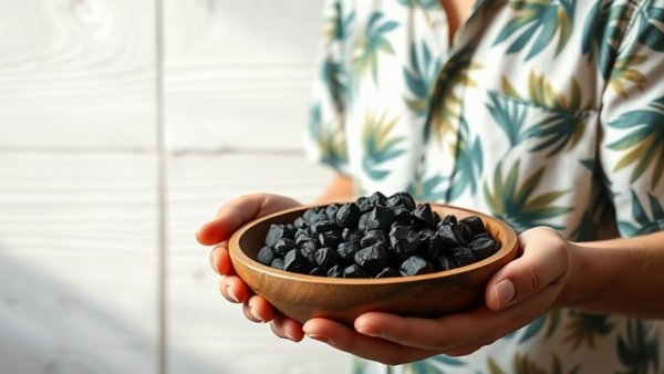 Close-up of minerals in a bowl related to deep sea mining in American Samoa.