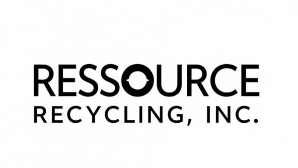 Modern logo of Resource Recycling, Inc., signifying e-scrap export pause.