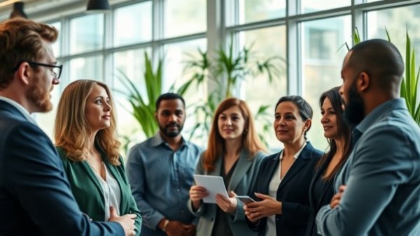 Professionals discussing in an eco-friendly office for Greenbriar Sustainable Living Inc. debt settlement.