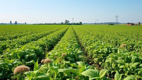 Illustration of a thriving farm symbolizing global hunger decline.