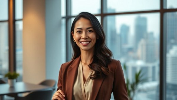 Confident woman promoting Women Empowerment at Mary Kay in office.