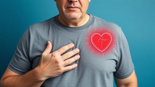 Man experiencing chest pain, illustrating belly fat linked to heart failure risk.