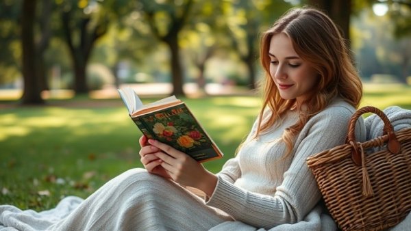 Woman enjoying a book in a park for spring equinox rituals.