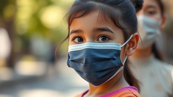 Young girl wearing a protective mask, embodying resilience.