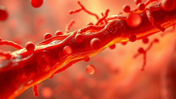 Microscopic view of blood vessel with cholesterol buildup