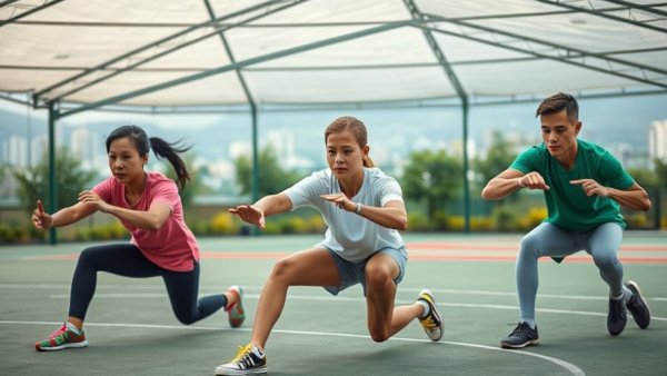 Diverse adults performing lunges to prevent ACL injuries.