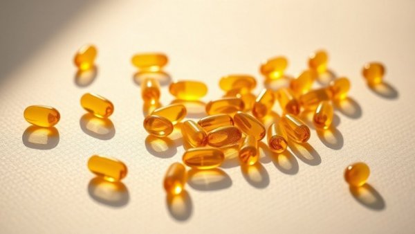 Vitamin D capsules on a light surface, linked to chemotherapy effectiveness.