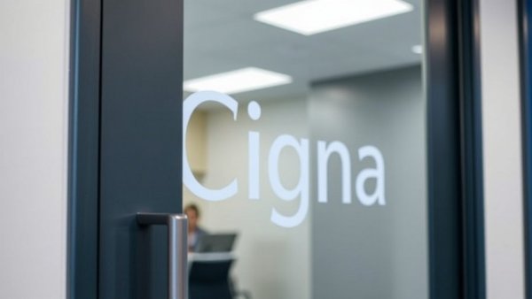 Cigna office door with visible Cigna logo