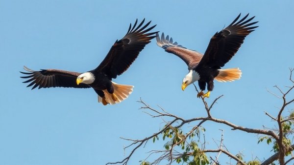 Bald eagles in flight amid trees, highlighting wildlife in Pennsylvania avian flu outbreak context.