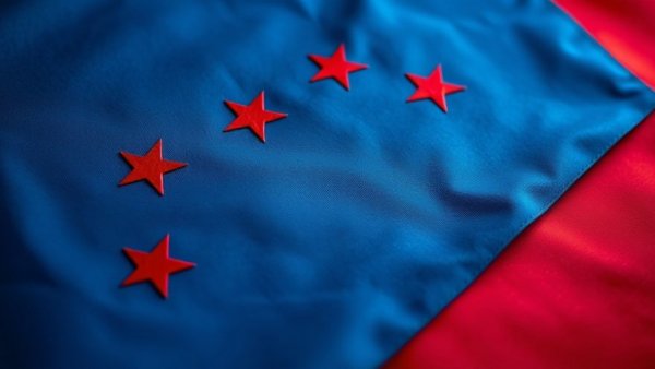 Abstract flag with stars and deep blue, red colors.