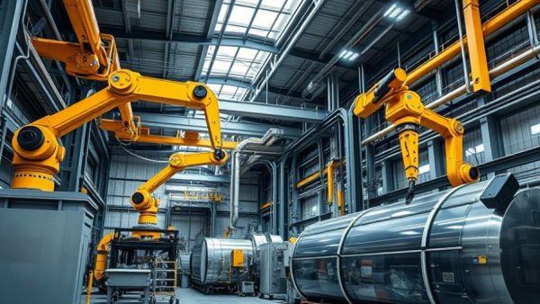 Futuristic SynGenic V3 waste-to-energy technology facility with advanced machinery.