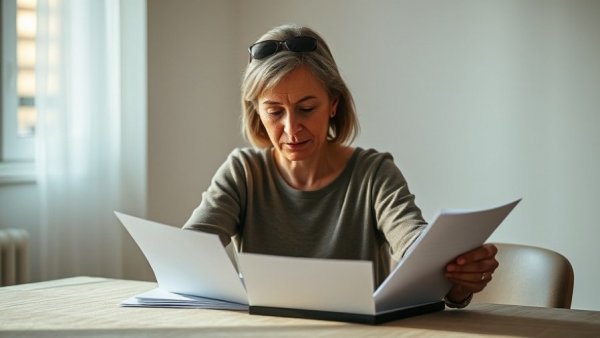 Woman reviewing health insurance policy cancellation documents.