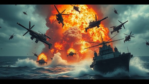 Trump's dangerous military fantasy depicted in explosive digital art.