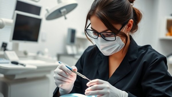 Dentist performing a procedure in a modern dental office.
