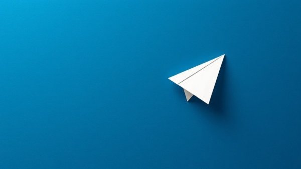 Minimalist blue graphic with white paper airplane and text overlay