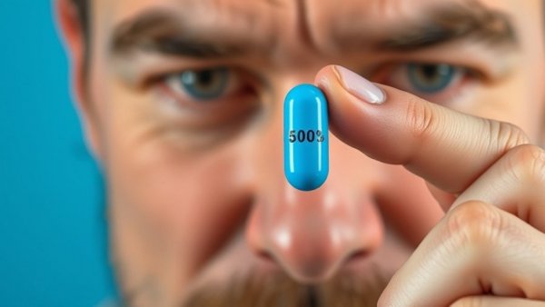 Man holding a blue pill, highlighting sildenafil as a treatment for Leigh syndrome.