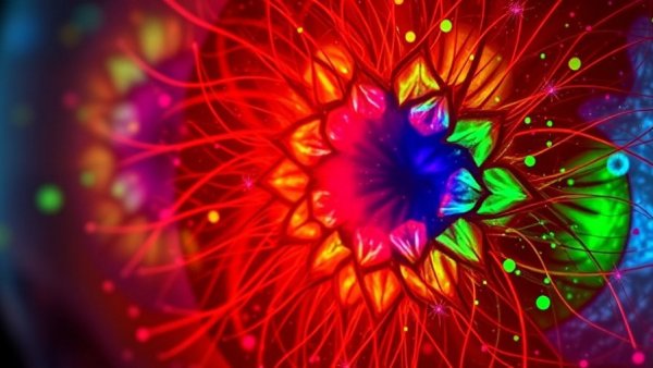 Vivid image of retina showing colorful cone photoreceptors.