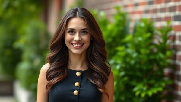 Woman smiling outdoors in black dress, Mandy Boles Bravenly Global.