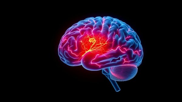 Illustration of brain with glioblastoma highlighting tumor growth