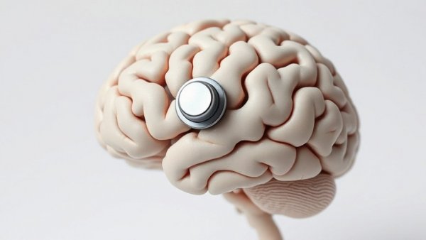 Brain model with control switch symbolizing astrocytes in appetite control.