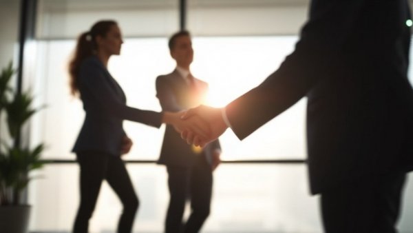 Blurry business handshake signifying Veradigm CFO appointment.