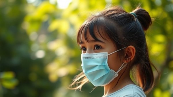 Child wearing a mask outdoors, related to Community Action to Fight Asthma Virtual Summit.