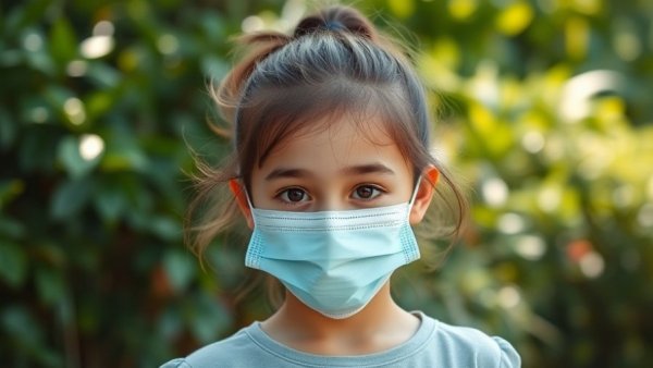 Young girl in a mask, outdoors, Oregon Public Health Institute NNPHI Award.