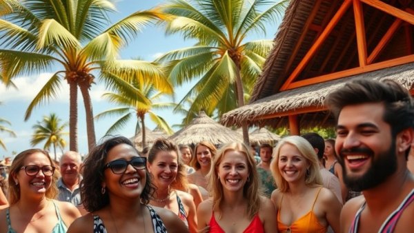 LifeWave network marketing event on a sunny beach setting.