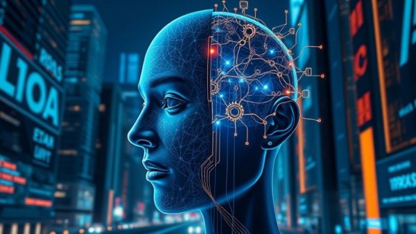 Futuristic dual-head AI artwork symbolizing AI as a tool for control.