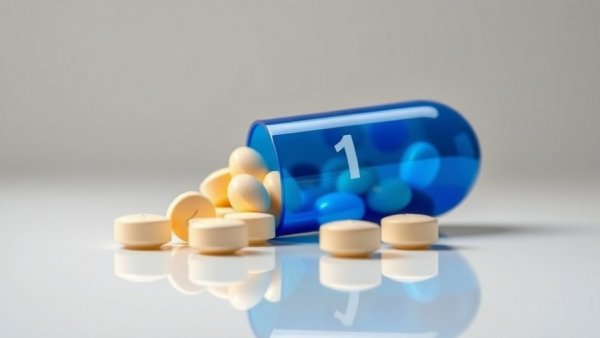 Glossy capsule with B1 Thiamine pills on reflective surface.