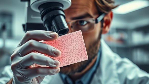 Nobel Prize Winning Science Skin Cancer researcher studying a skin sample.