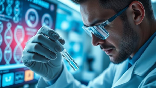 Futuristic scientist conducting liquid biopsy for lung cancer detection.