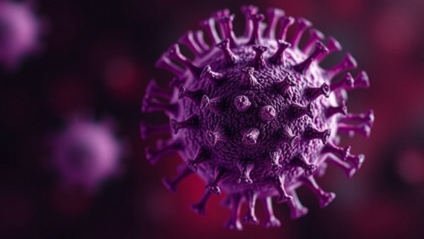 Detailed image of Epstein-Barr virus with spiky surface.