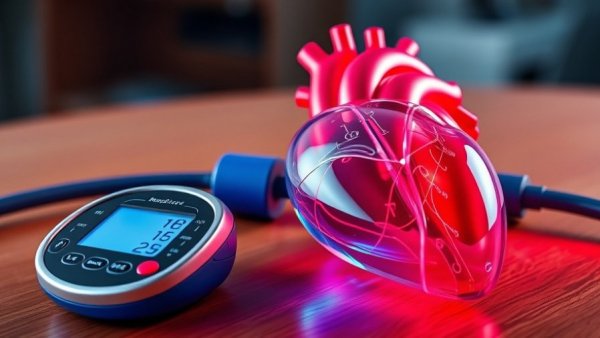 3D heart model with blood pressure monitor on a table symbolizes lower blood pressure target.
