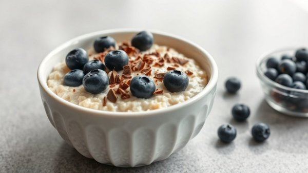 Oatmeal with blueberries and chocolate shavings promoting heart health