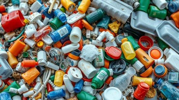 Close-up of durable plastic waste showcasing Plastic's Paradox.