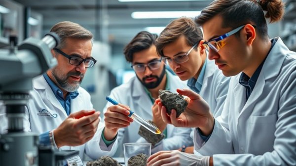 Scientists analyzing samples at Corvo Uranium Project laboratory.